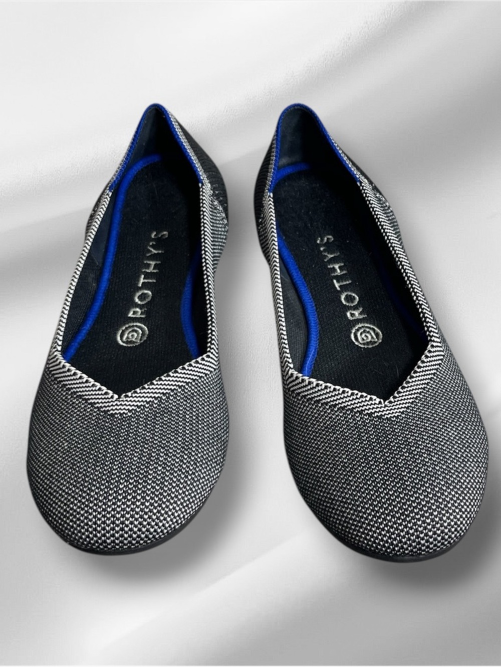 Rothy's Birdseye Knit Ballet Flats with Blue Trim